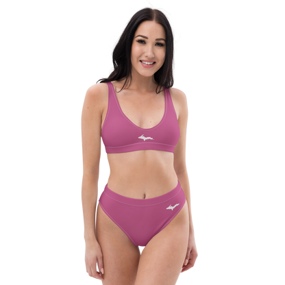 Michigan Upper Peninsula High-Waisted Bikini (w/ Dual UP Outlines) | Apple Blossom Pink