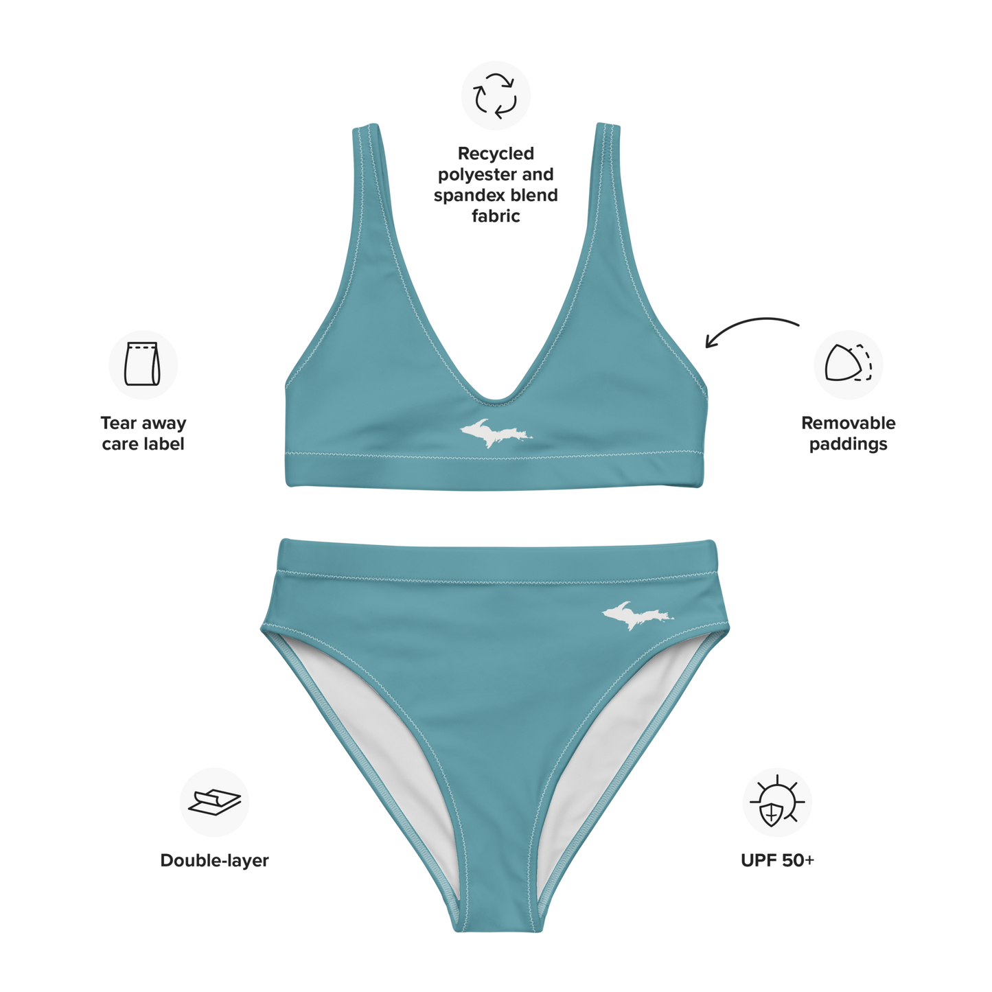 Michigan Upper Peninsula High-Waisted Bikini (w/ Dual UP Outlines) | Lake Huron Blue