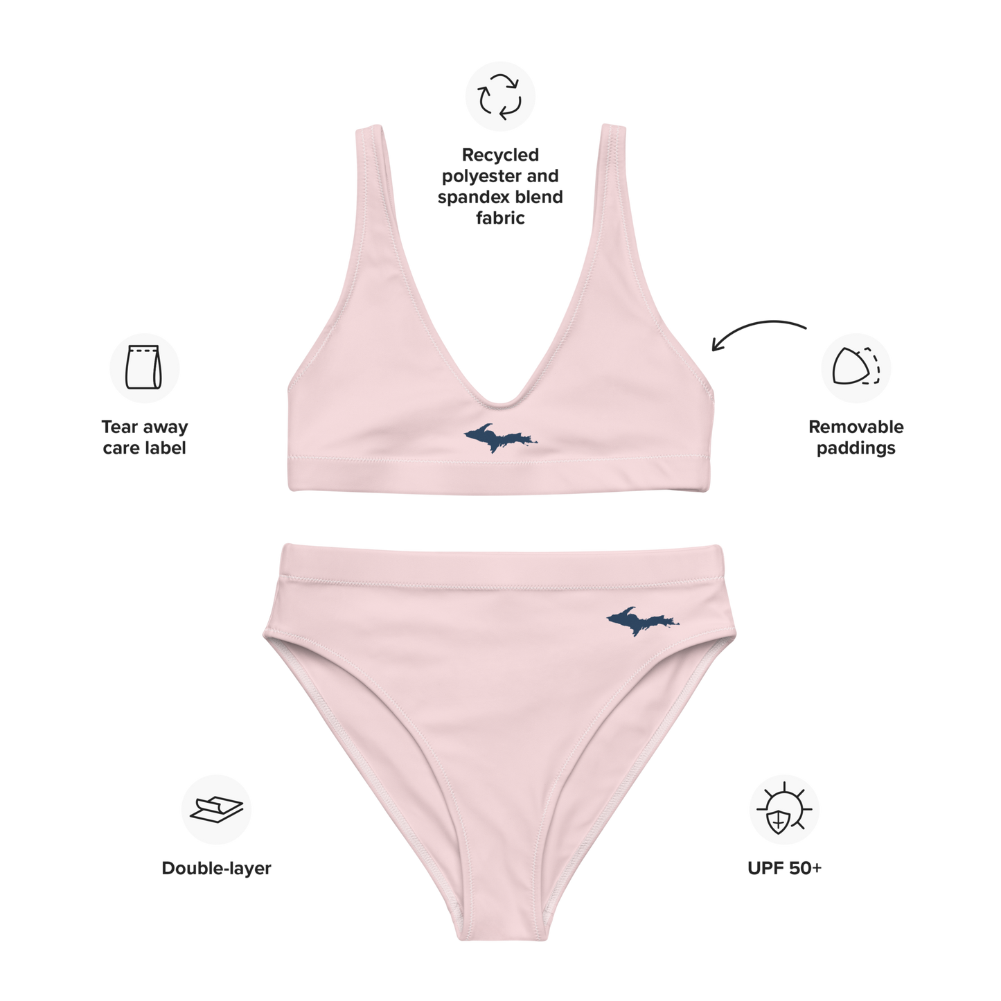 Michigan Upper Peninsula High-Waisted Bikini (w/ Dual UP Outlines) | Pale Pink