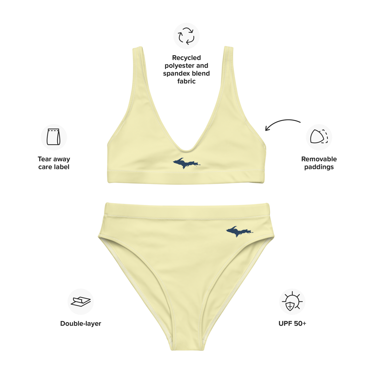 Michigan Upper Peninsula High-Waisted Bikini (w/ Dual UP Outlines) | Canary Yellow