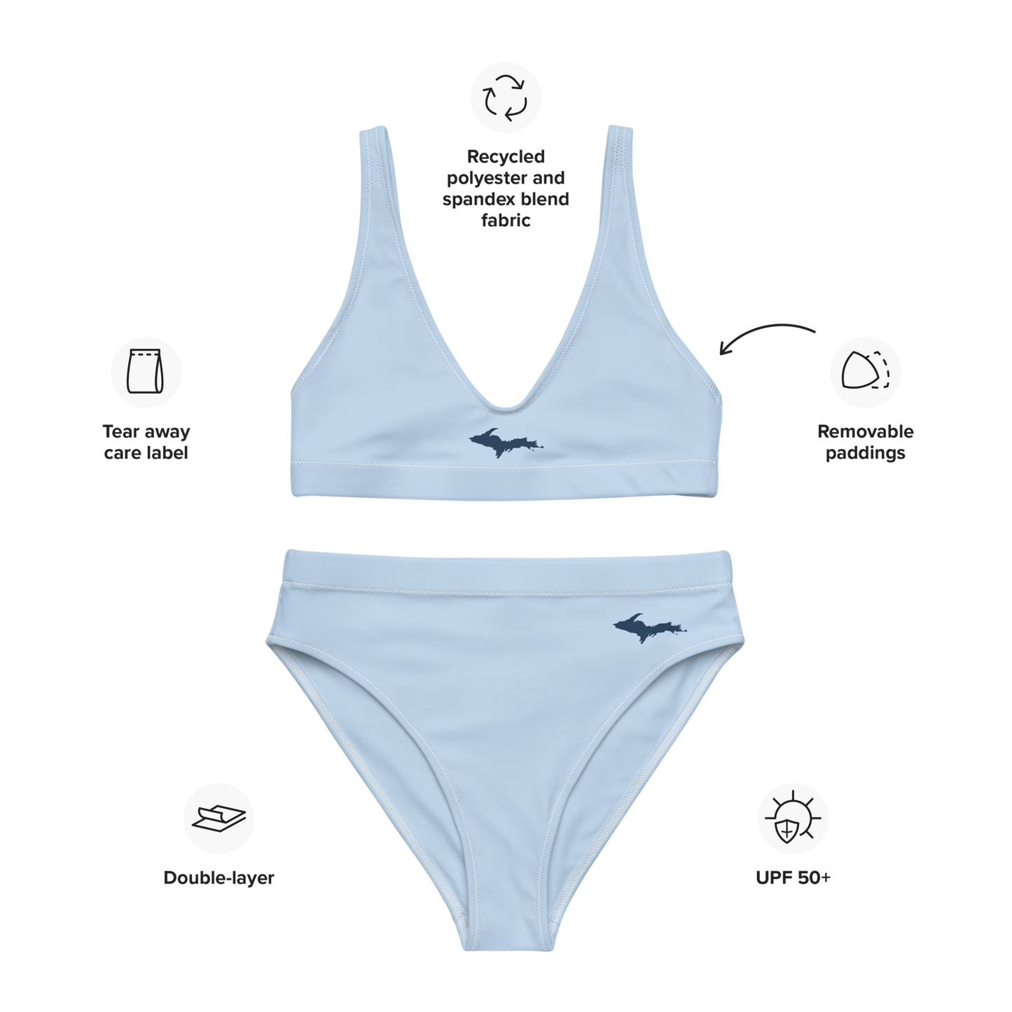 Michigan Upper Peninsula High-Waisted Bikini (w/ Dual UP Outlines) | Light Blue