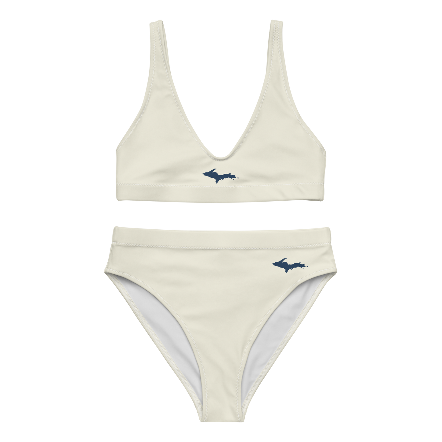 Michigan Upper Peninsula High-Waisted Bikini (w/ Dual UP Outlines) | Ivory White