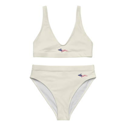 Michigan Upper Peninsula High-Waisted Bikini (w/ UP USA Flag) | Ivory White