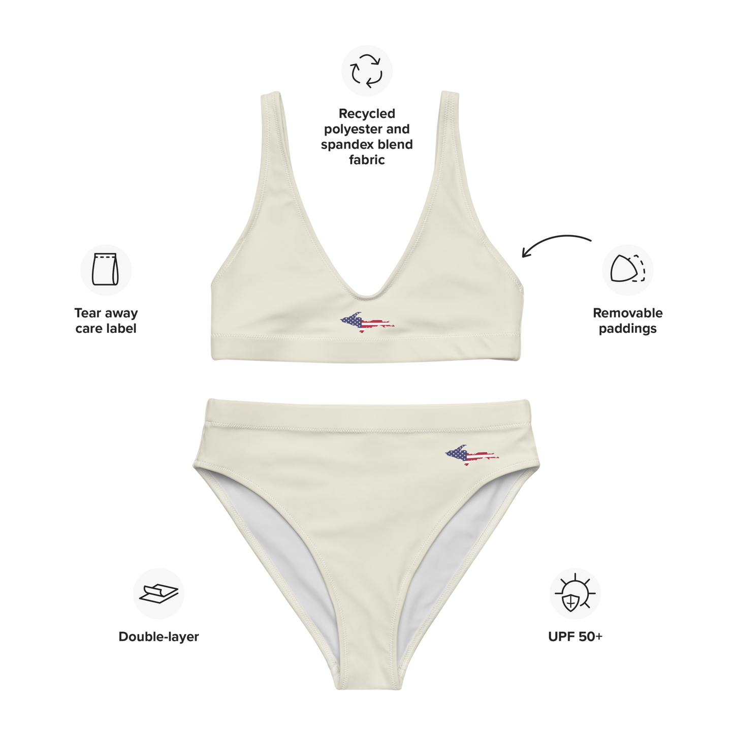 Michigan Upper Peninsula High-Waisted Bikini (w/ UP USA Flag) | Ivory White