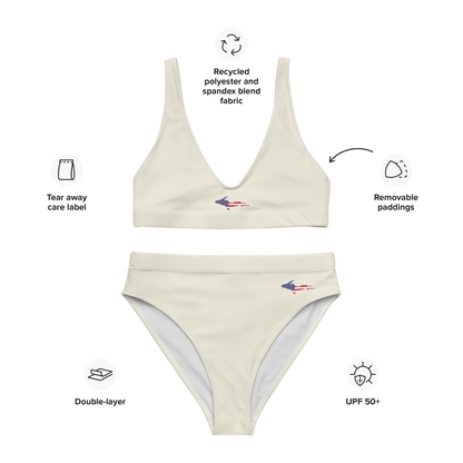 Michigan Upper Peninsula High-Waisted Bikini (w/ UP USA Flag) | Ivory White