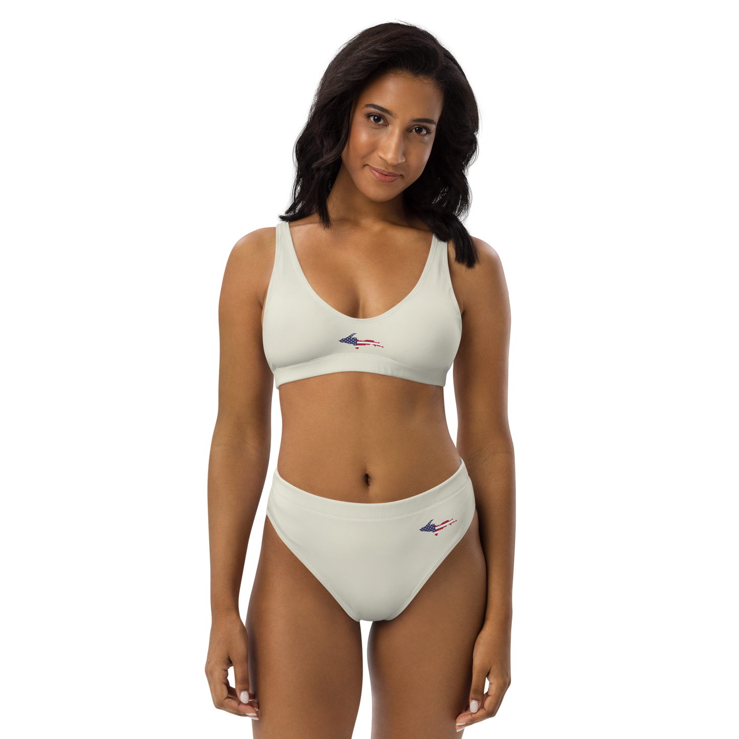 Michigan Upper Peninsula High-Waisted Bikini (w/ UP USA Flag) | Ivory White