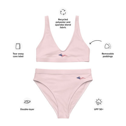 Michigan Upper Peninsula High-Waisted Bikini (w/ UP USA Flag) | Pale Pink