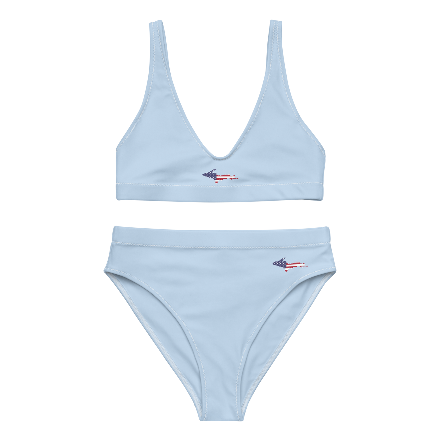 Michigan Upper Peninsula High-Waisted Bikini (w/ UP USA Flag) | Light Blue