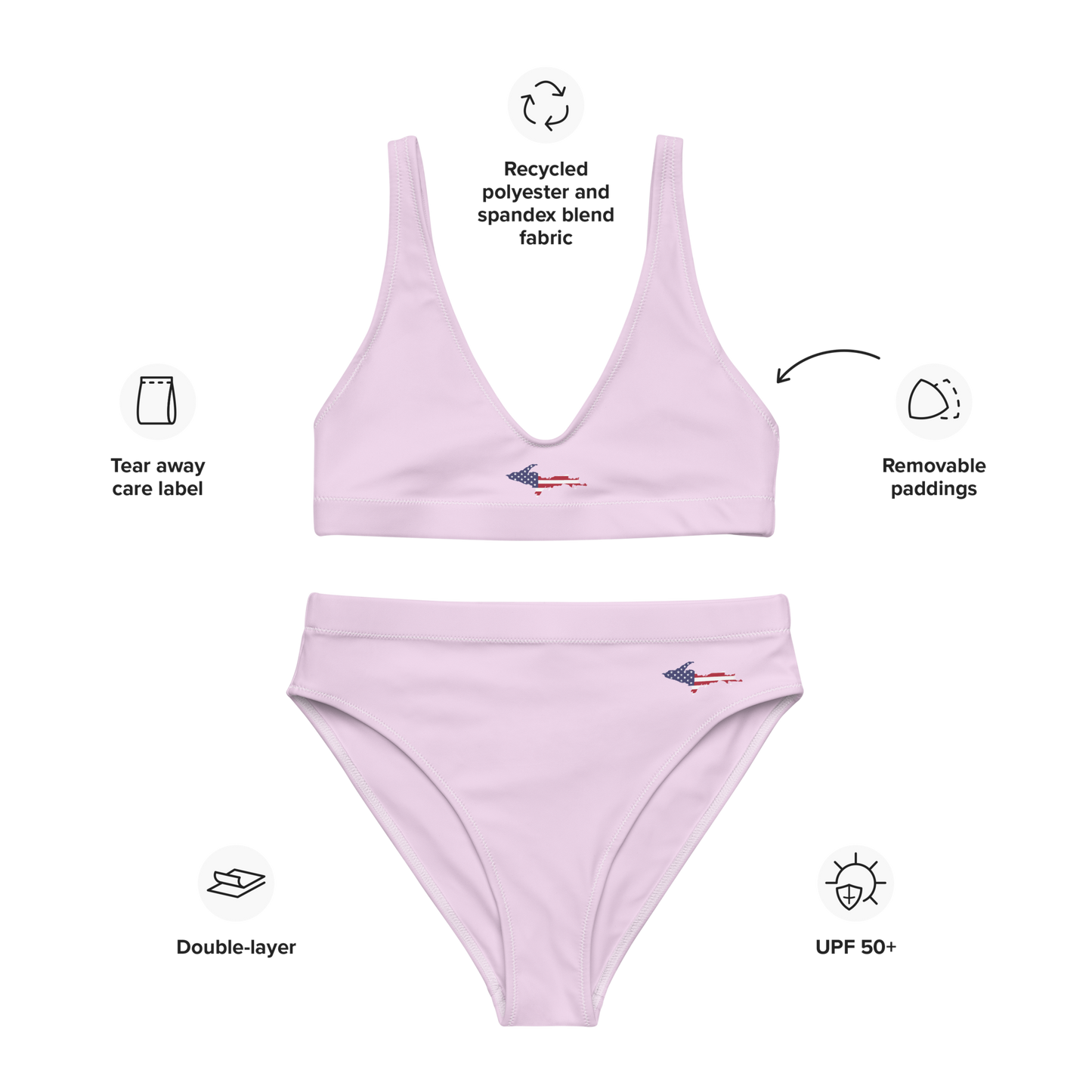 Michigan Upper Peninsula High-Waisted Bikini (w/ UP USA Flag) | Pale Lavender