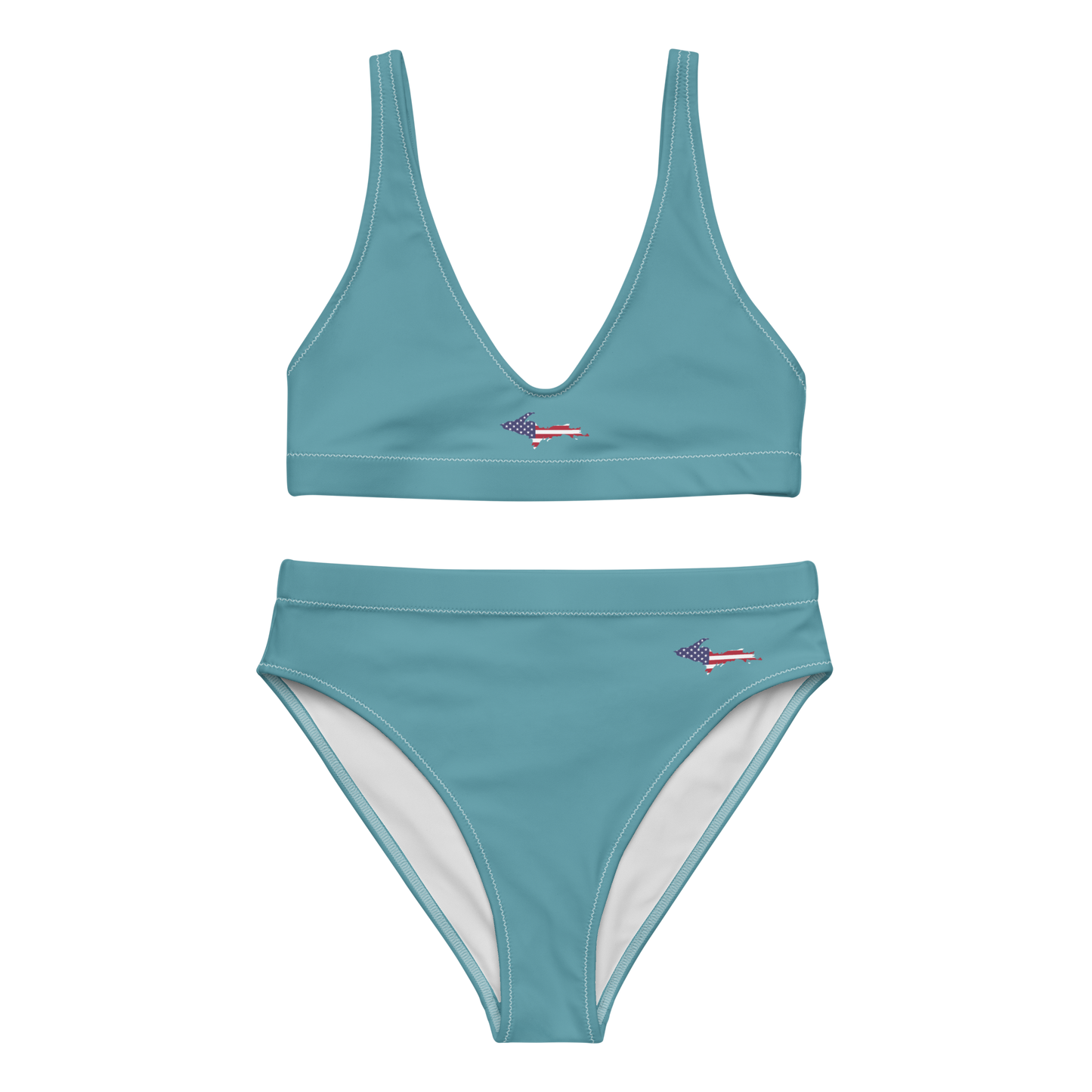 Michigan Upper Peninsula High-Waisted Bikini (w/ UP USA Flag) | Lake Huron Blue