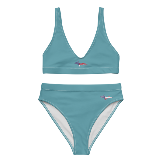 Michigan Upper Peninsula High-Waisted Bikini (w/ UP USA Flag) | Lake Huron Blue