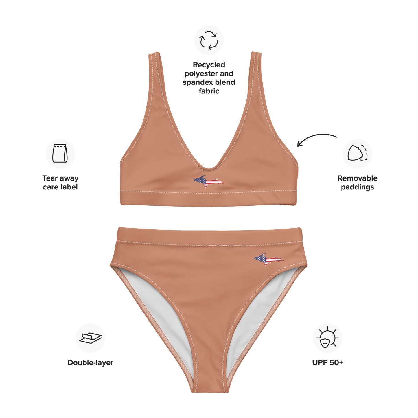 Michigan Upper Peninsula High-Waisted Bikini (w/ UP USA Flag) | Copper Color