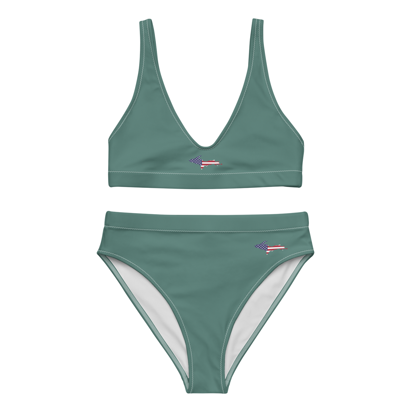 Michigan Upper Peninsula High-Waisted Bikini (w/ UP USA Flag) | Copper Green