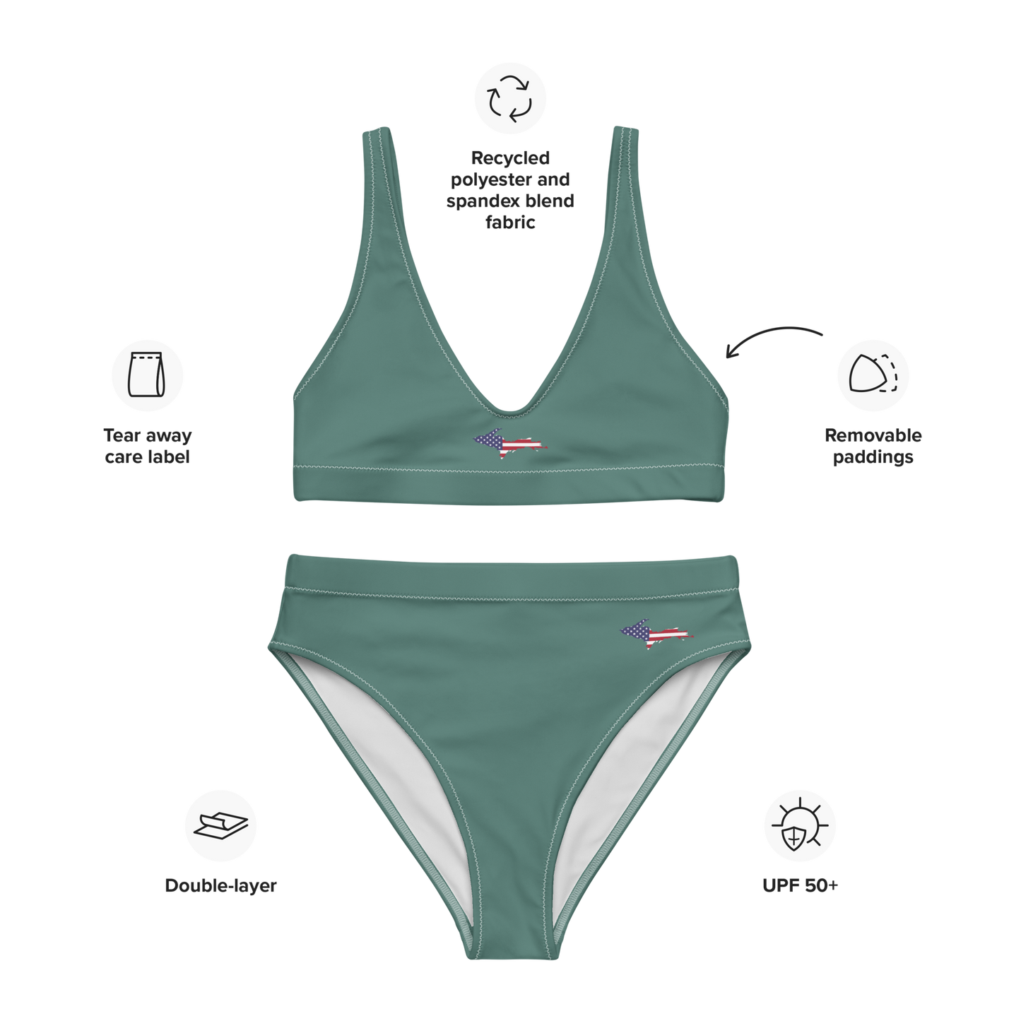 Michigan Upper Peninsula High-Waisted Bikini (w/ UP USA Flag) | Copper Green