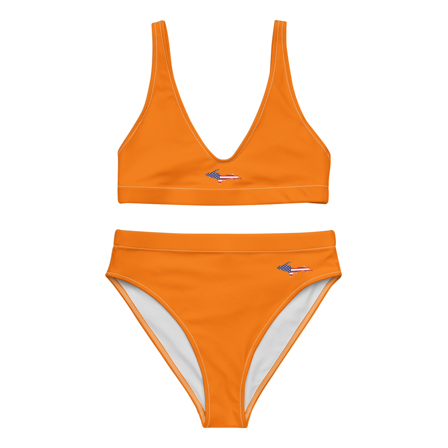 Michigan Upper Peninsula High-Waisted Bikini (w/ UP USA Flag) | Safety Orange