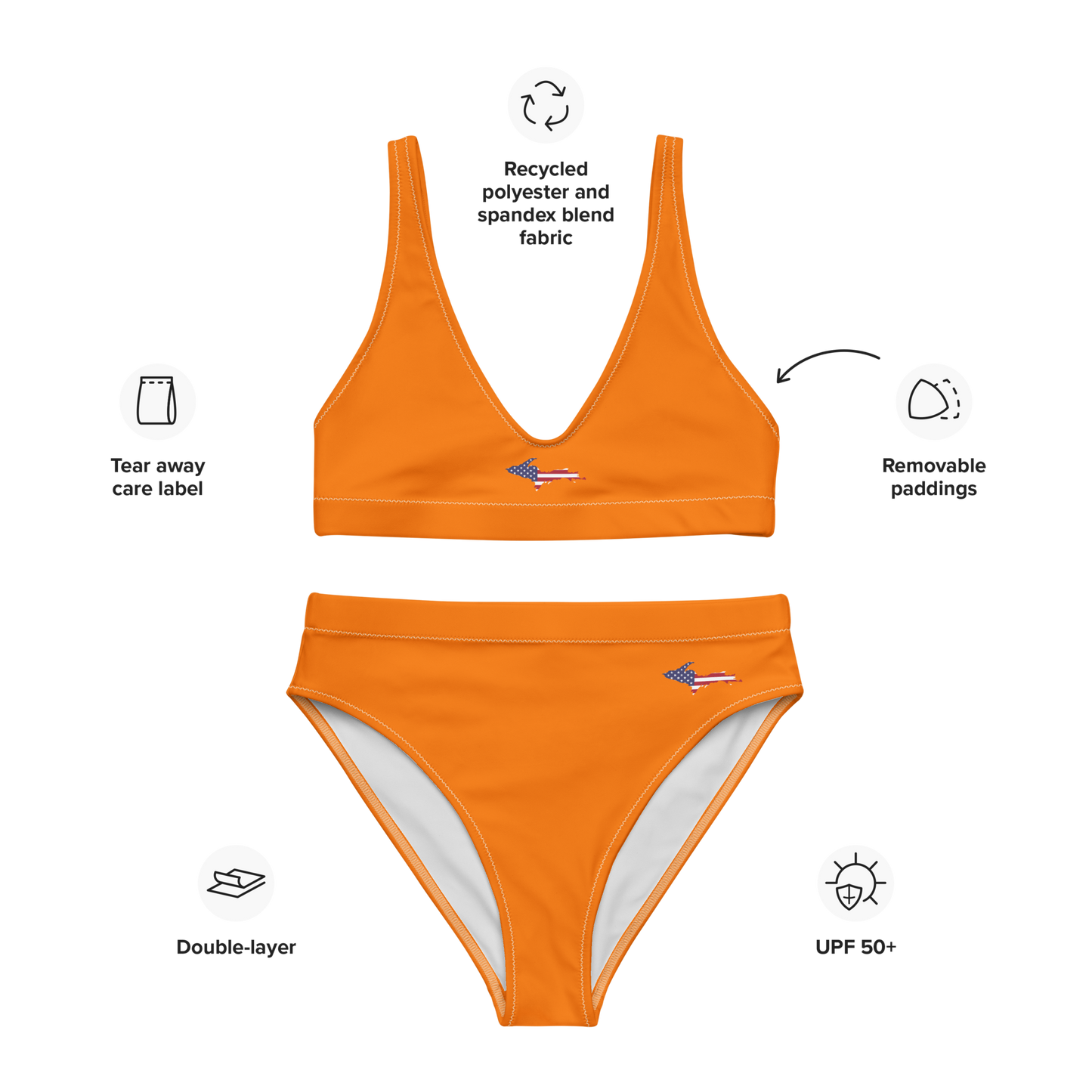 Michigan Upper Peninsula High-Waisted Bikini (w/ UP USA Flag) | Safety Orange