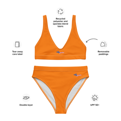 Michigan Upper Peninsula High-Waisted Bikini (w/ UP USA Flag) | Safety Orange