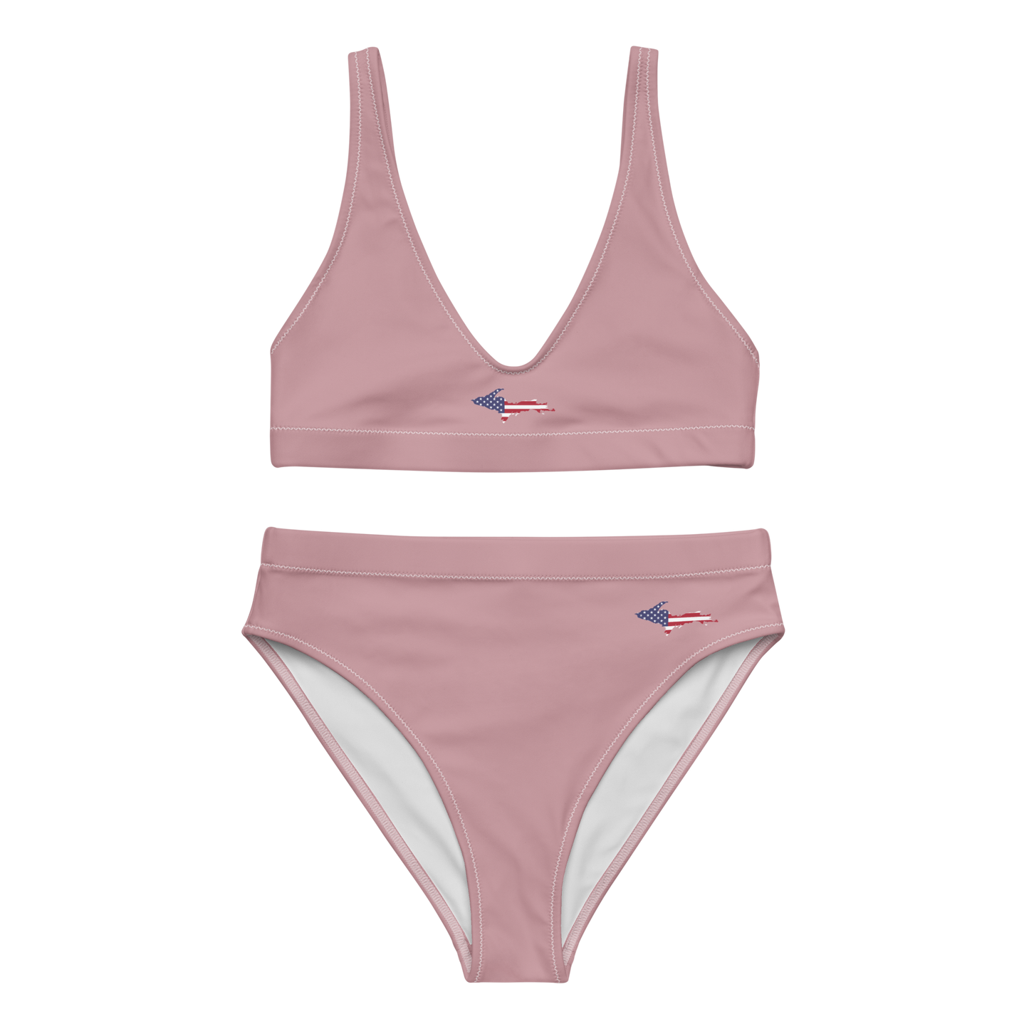 Michigan Upper Peninsula High-Waisted Bikini (w/ UP USA Flag) | Cherry Blossom Pink