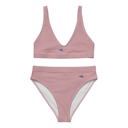 Michigan Upper Peninsula High-Waisted Bikini (w/ UP USA Flag) | Cherry Blossom Pink