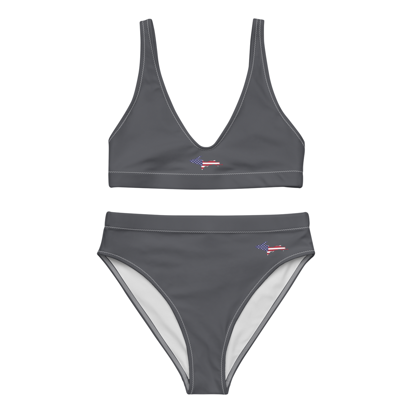 Michigan Upper Peninsula High-Waisted Bikini (w/ UP USA Flag) | Iron Ore Grey