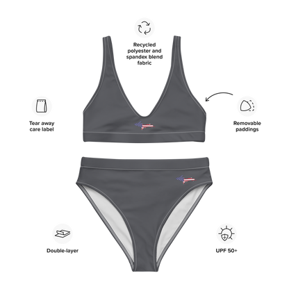 Michigan Upper Peninsula High-Waisted Bikini (w/ UP USA Flag) | Iron Ore Grey