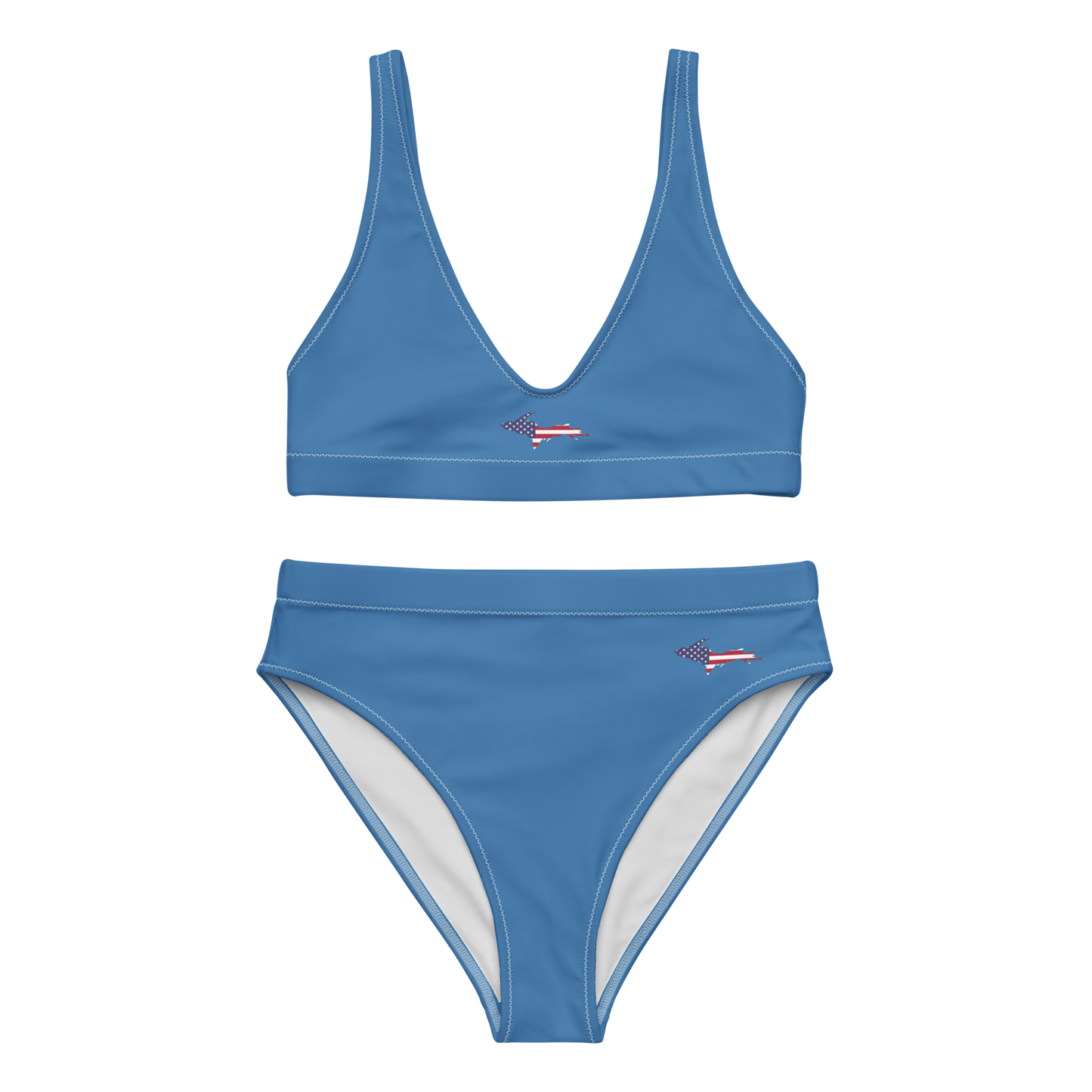 Michigan Upper Peninsula High-Waisted Bikini (w/ UP USA Flag) | Lake Superior Blue