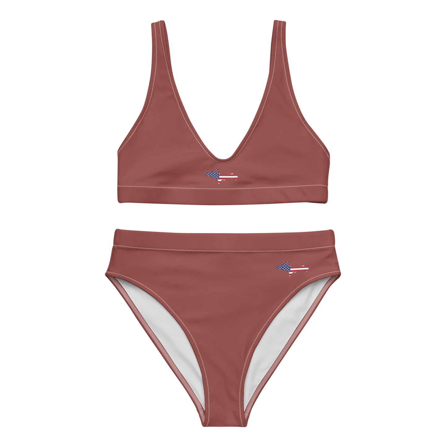 Michigan Upper Peninsula High-Waisted Bikini (w/ UP USA Flag) | Ore Dock Red