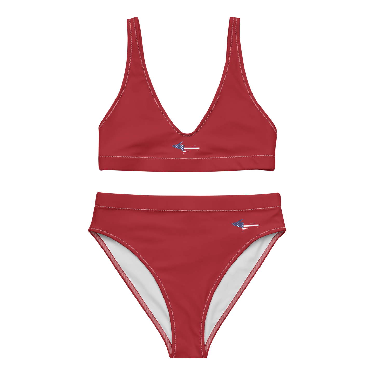 Michigan Upper Peninsula High-Waisted Bikini (w/ UP USA Flag) | Thimbleberry Red