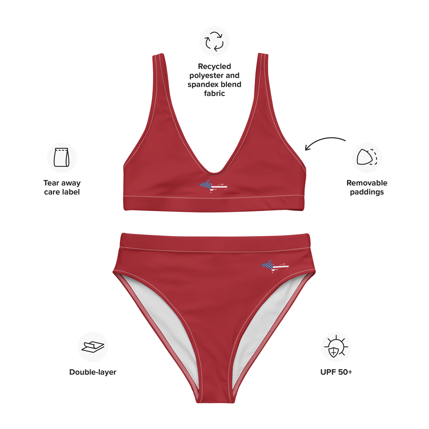 Michigan Upper Peninsula High-Waisted Bikini (w/ UP USA Flag) | Thimbleberry Red