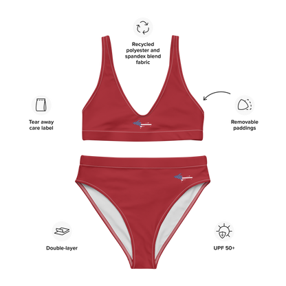 Michigan Upper Peninsula High-Waisted Bikini (w/ UP USA Flag) | Thimbleberry Red