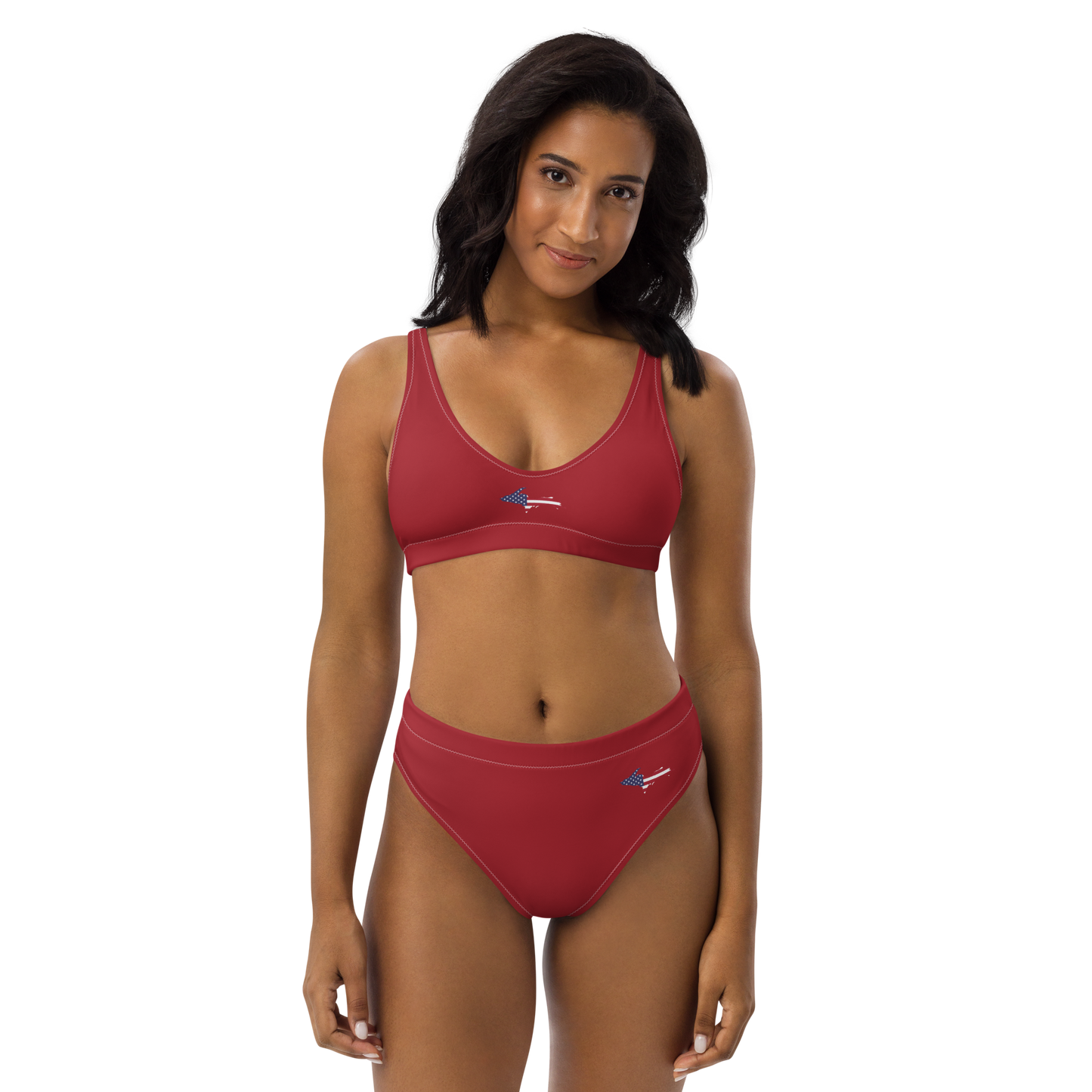 Michigan Upper Peninsula High-Waisted Bikini (w/ UP USA Flag) | Thimbleberry Red