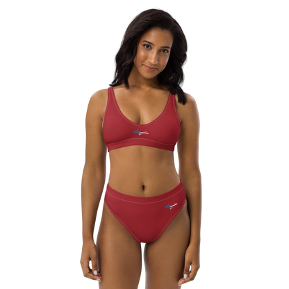 Michigan Upper Peninsula High-Waisted Bikini (w/ UP USA Flag) | Thimbleberry Red