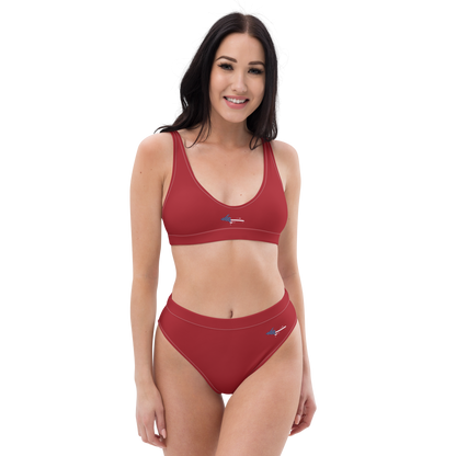 Michigan Upper Peninsula High-Waisted Bikini (w/ UP USA Flag) | Thimbleberry Red