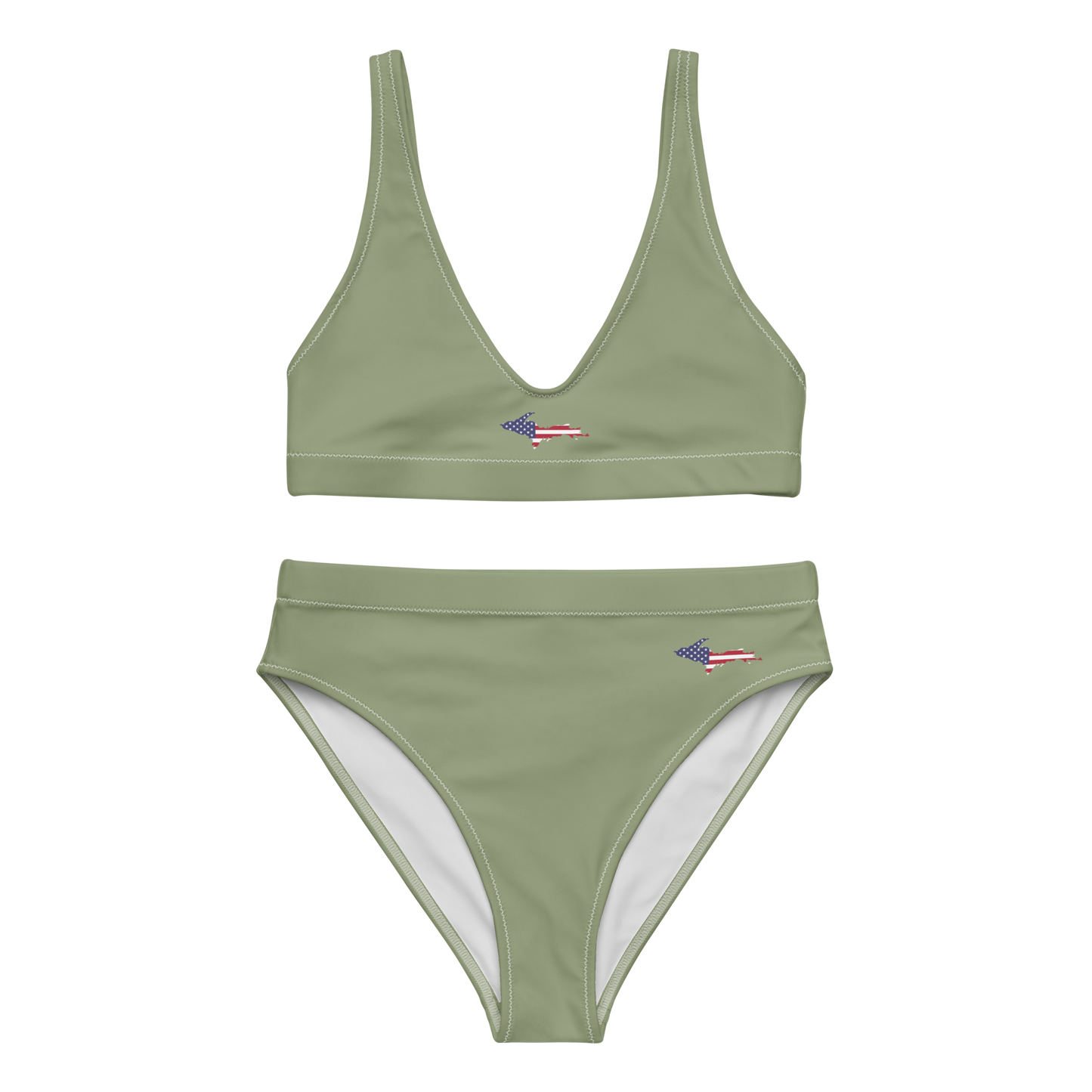 Michigan Upper Peninsula High-Waisted Bikini (w/ UP USA Flag) | Beachgrass Green