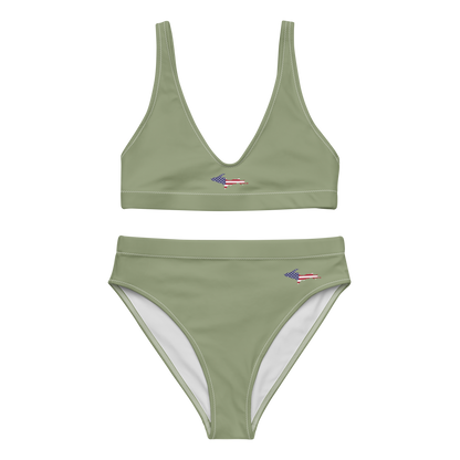 Michigan Upper Peninsula High-Waisted Bikini (w/ UP USA Flag) | Beachgrass Green