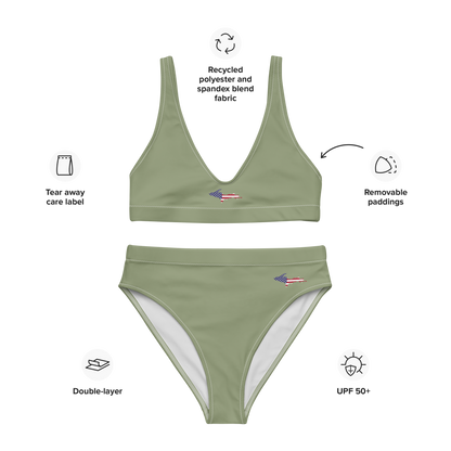 Michigan Upper Peninsula High-Waisted Bikini (w/ UP USA Flag) | Beachgrass Green