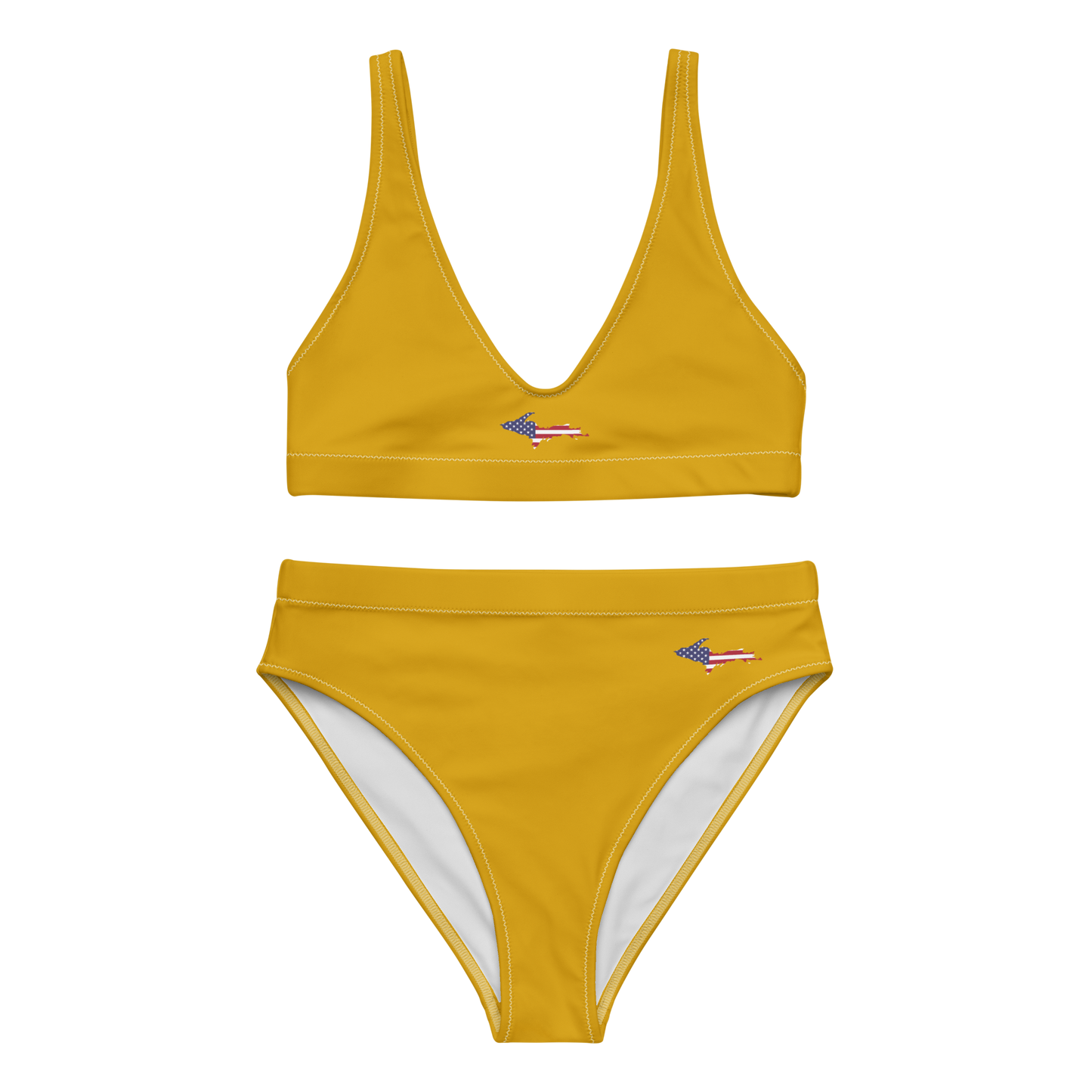 Michigan Upper Peninsula High-Waisted Bikini (w/ UP USA Flag) | Gold