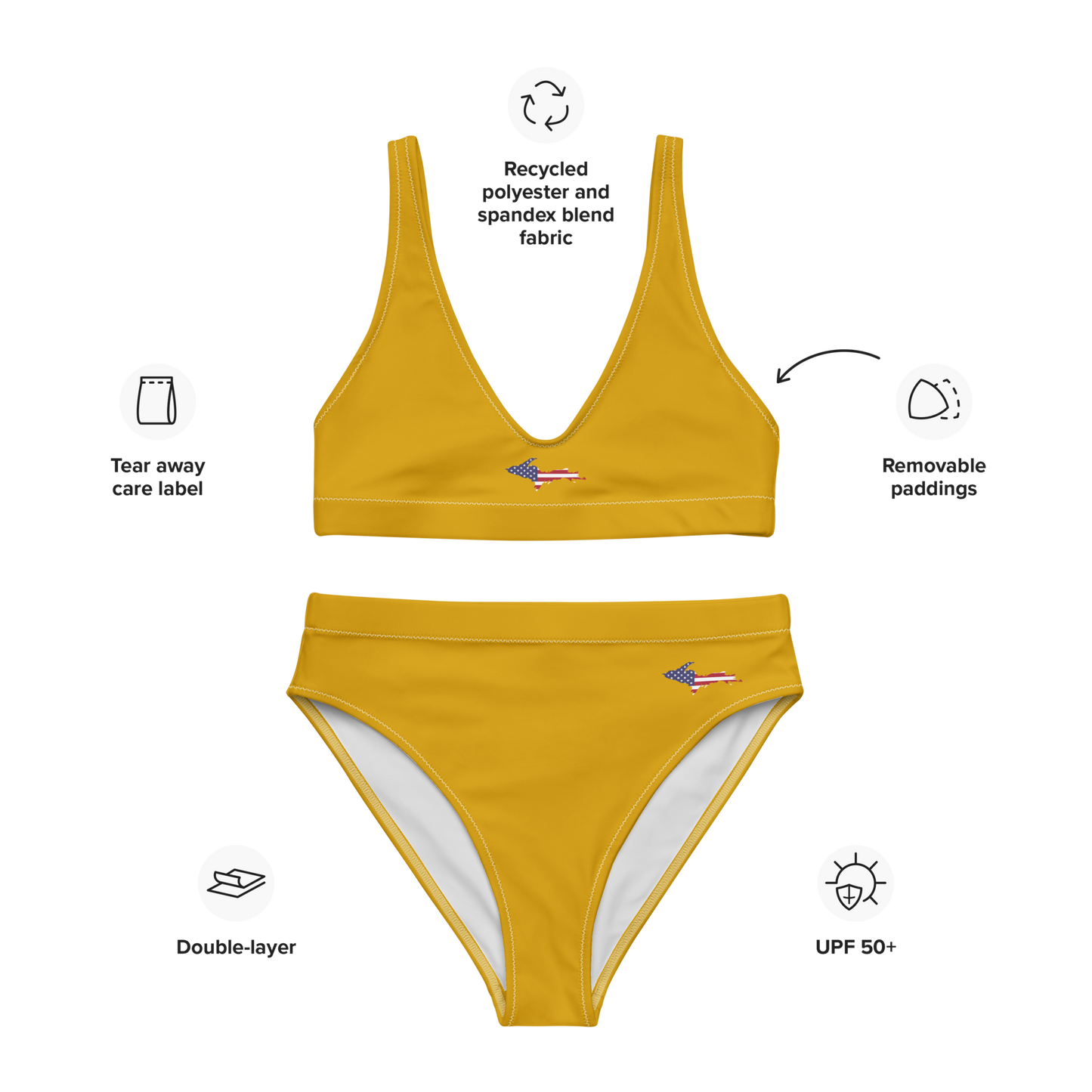 Michigan Upper Peninsula High-Waisted Bikini (w/ UP USA Flag) | Gold