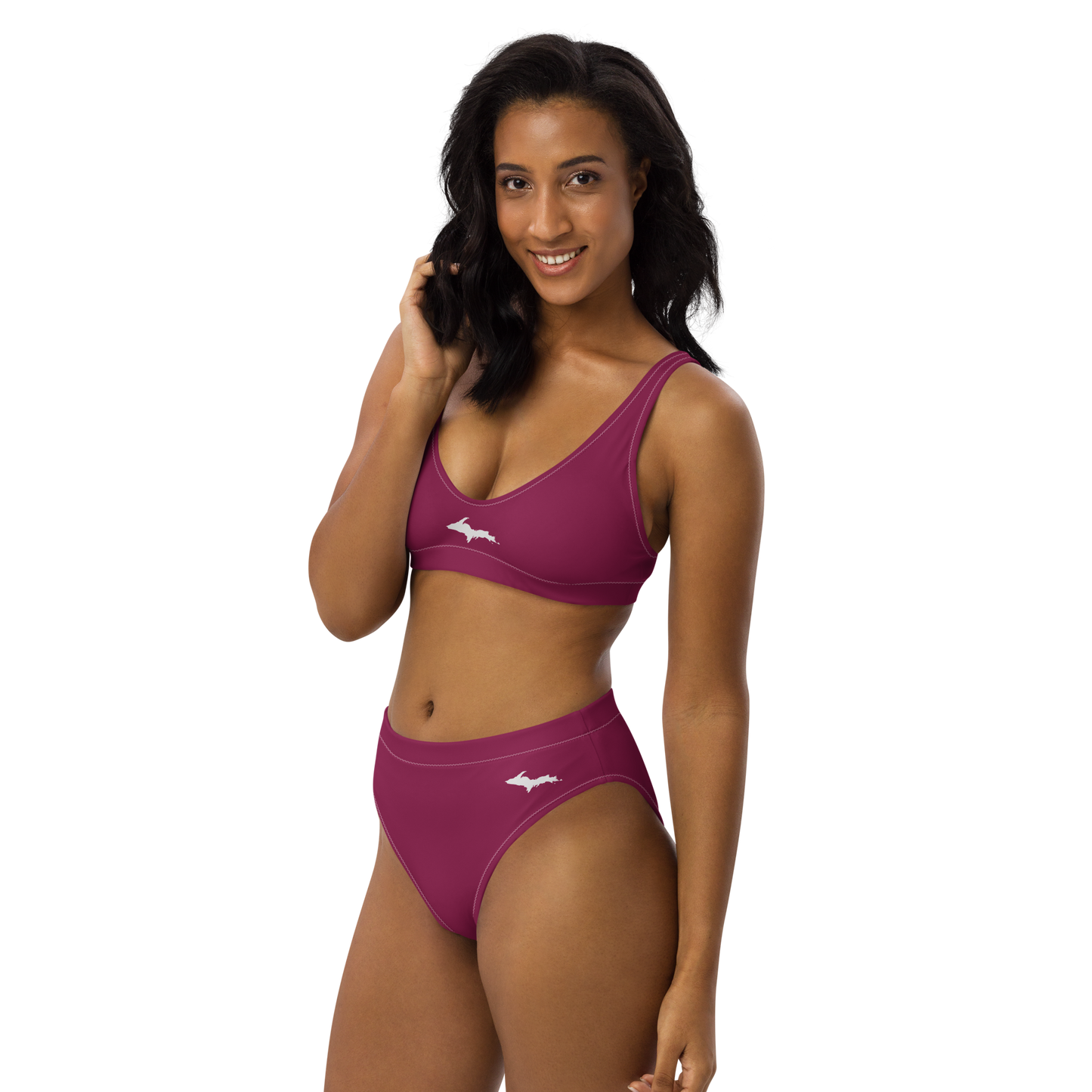 Michigan Upper Peninsula High-Waisted Bikini (w/ Dual UP Outlines) | Ruby Red