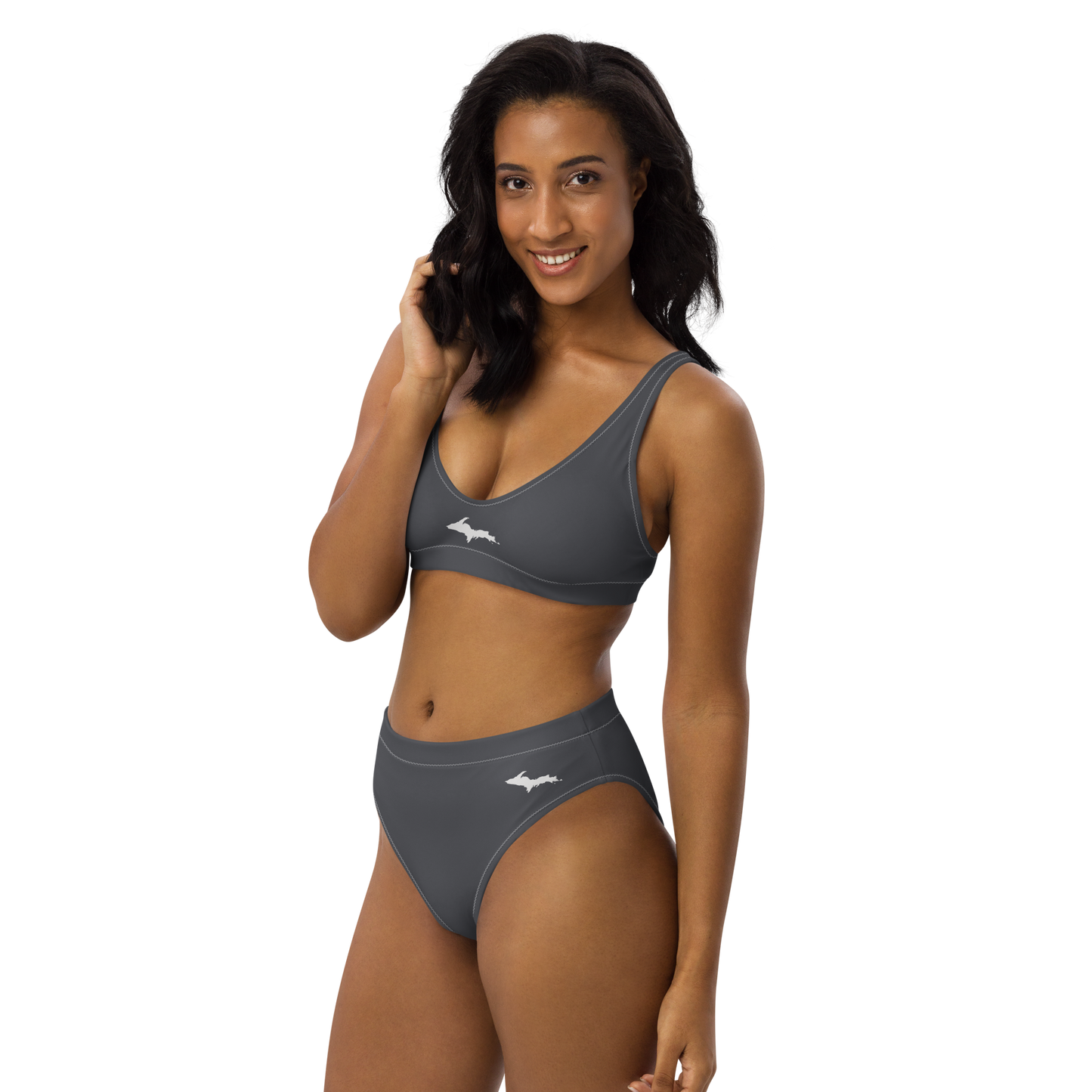 Michigan Upper Peninsula High-Waisted Bikini (w/ Dual UP Outlines) | Iron Ore Grey