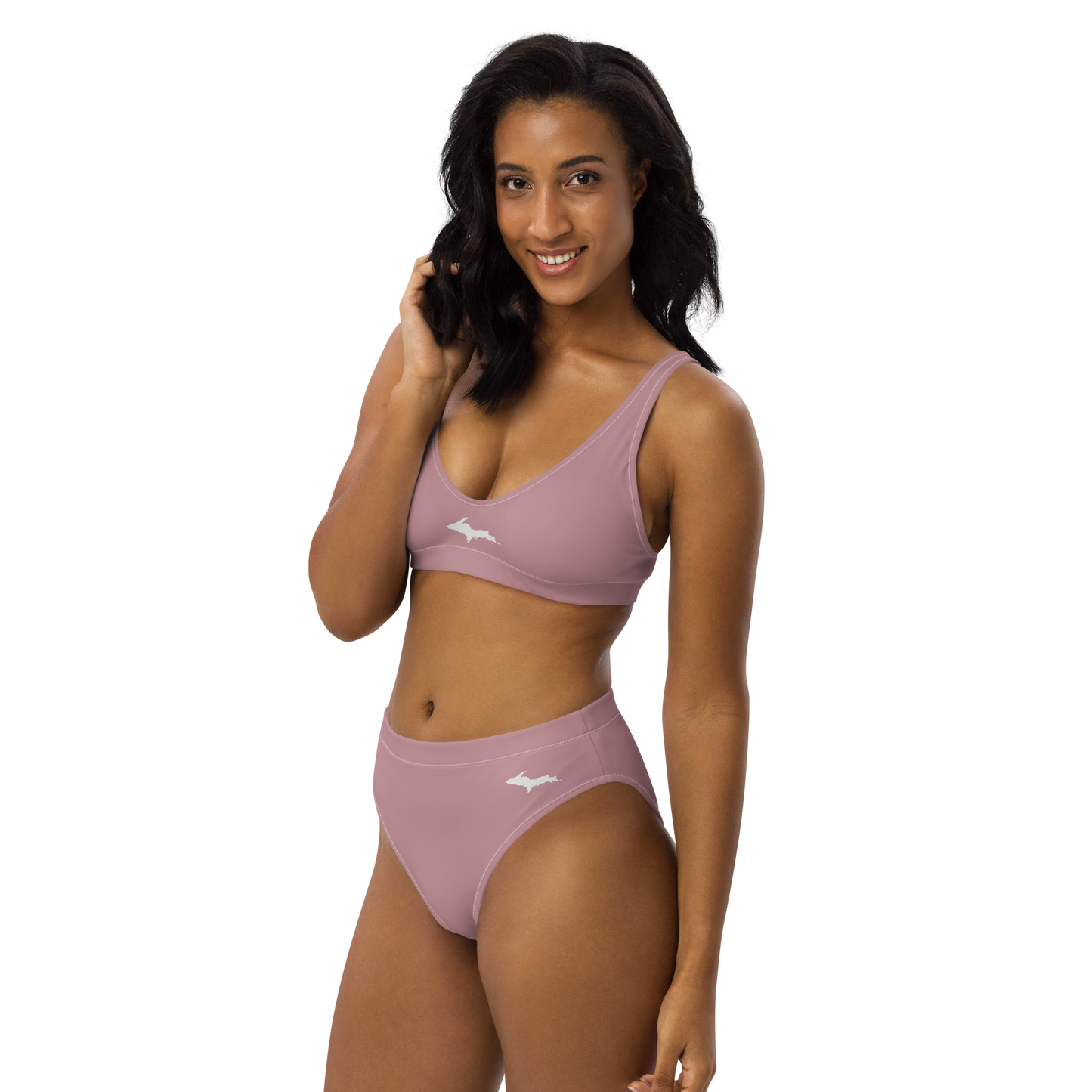 Michigan Upper Peninsula High-Waisted Bikini (w/ Dual UP Outlines) | Cherry Blossom Pink