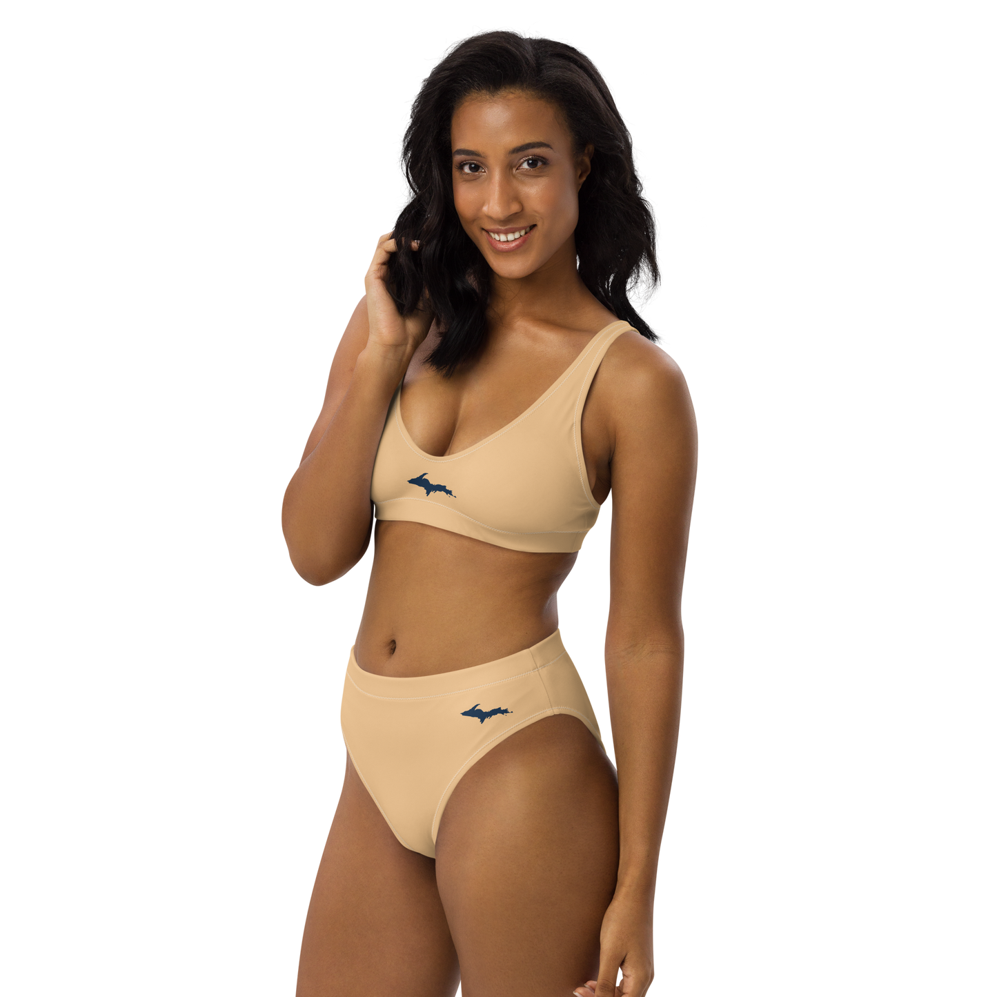 Michigan Upper Peninsula High-Waisted Bikini (w/ Dual UP Outlines) | Pale Apricot