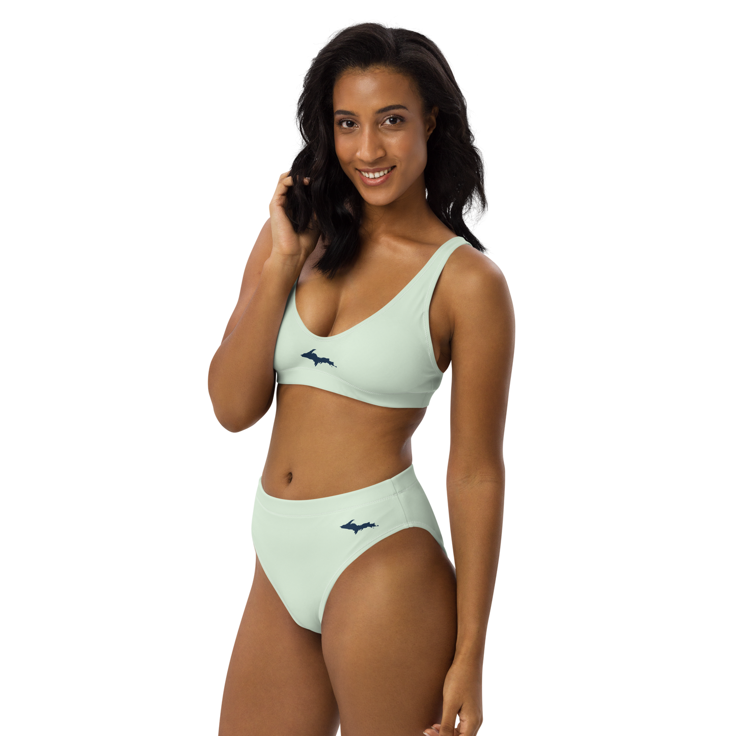 Michigan Upper Peninsula High-Waisted Bikini (w/ Dual UP Outlines) | Dew Green