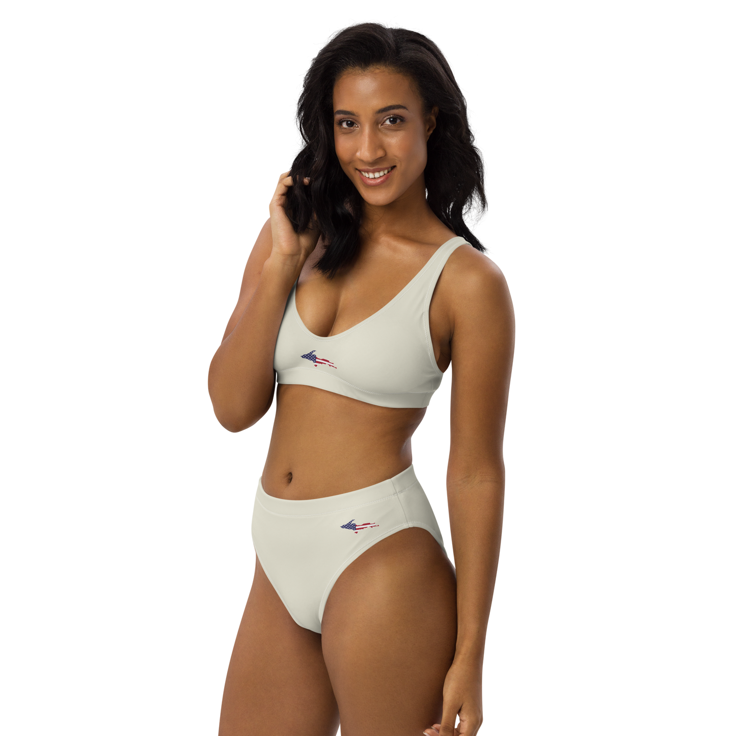 Michigan Upper Peninsula High-Waisted Bikini (w/ UP USA Flag) | Ivory White