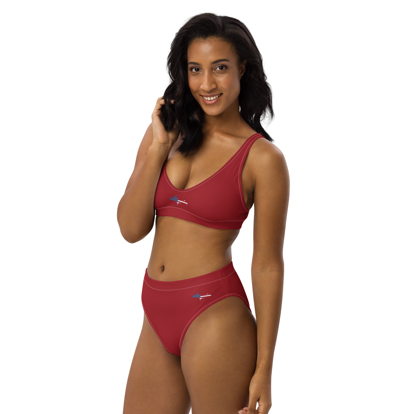 Michigan Upper Peninsula High-Waisted Bikini (w/ UP USA Flag) | Thimbleberry Red