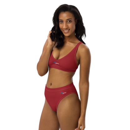 Michigan Upper Peninsula High-Waisted Bikini (w/ UP USA Flag) | Thimbleberry Red