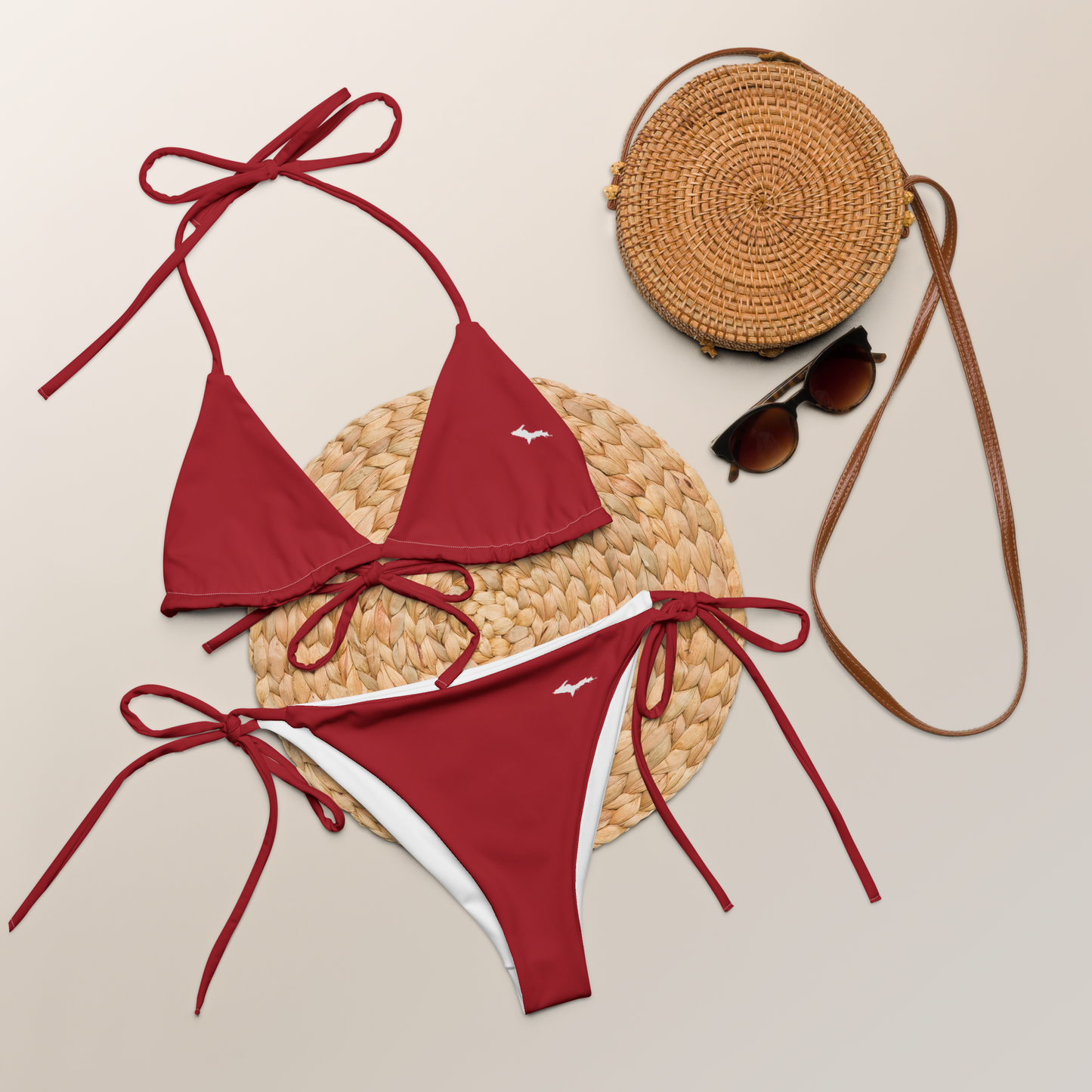 Michigan Upper Peninsula String Bikini (w/ Dual UP Outlines) | Thimbleberry Red