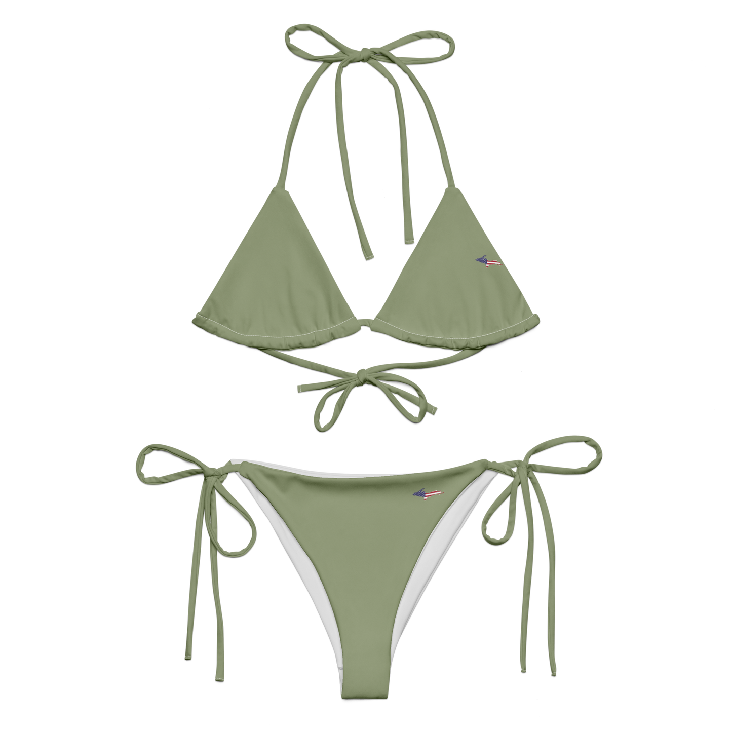 Michigan Upper Peninsula String Bikini (w/ UP USA Flag) | Beachgrass Green