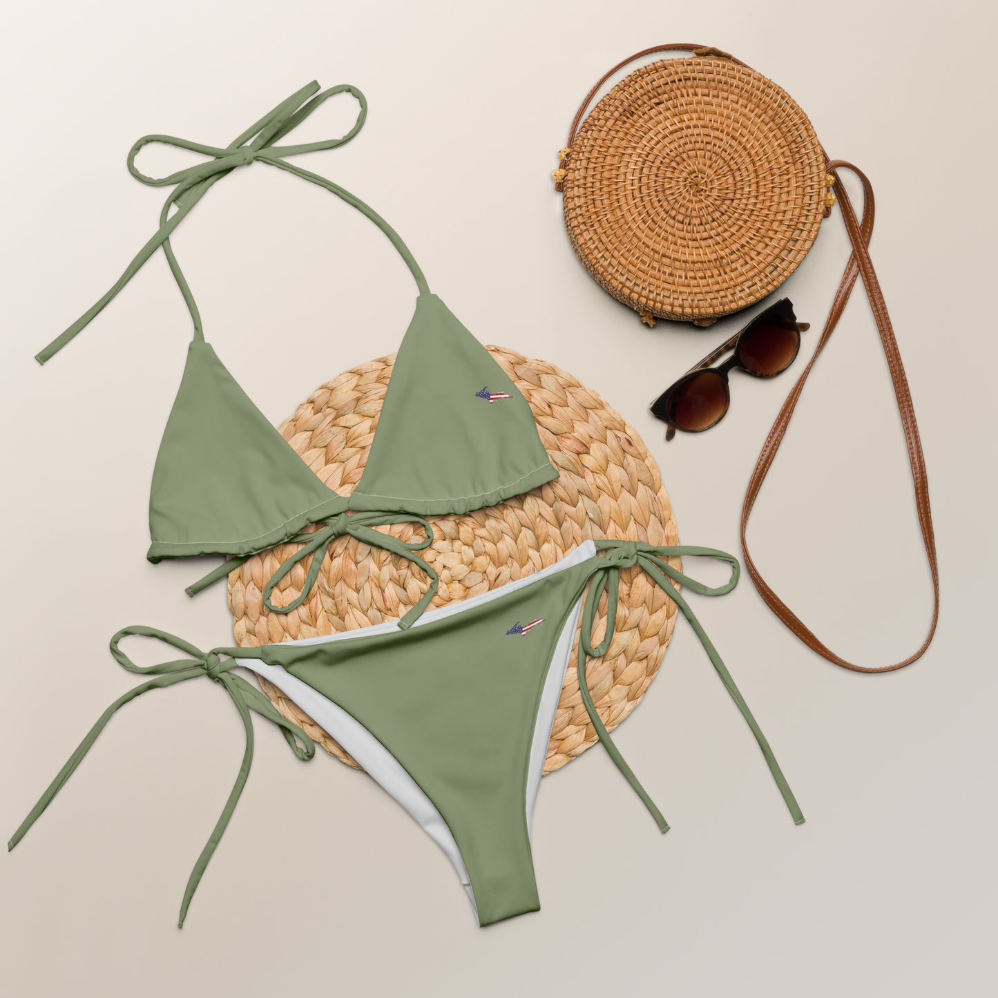 Michigan Upper Peninsula String Bikini (w/ UP USA Flag) | Beachgrass Green