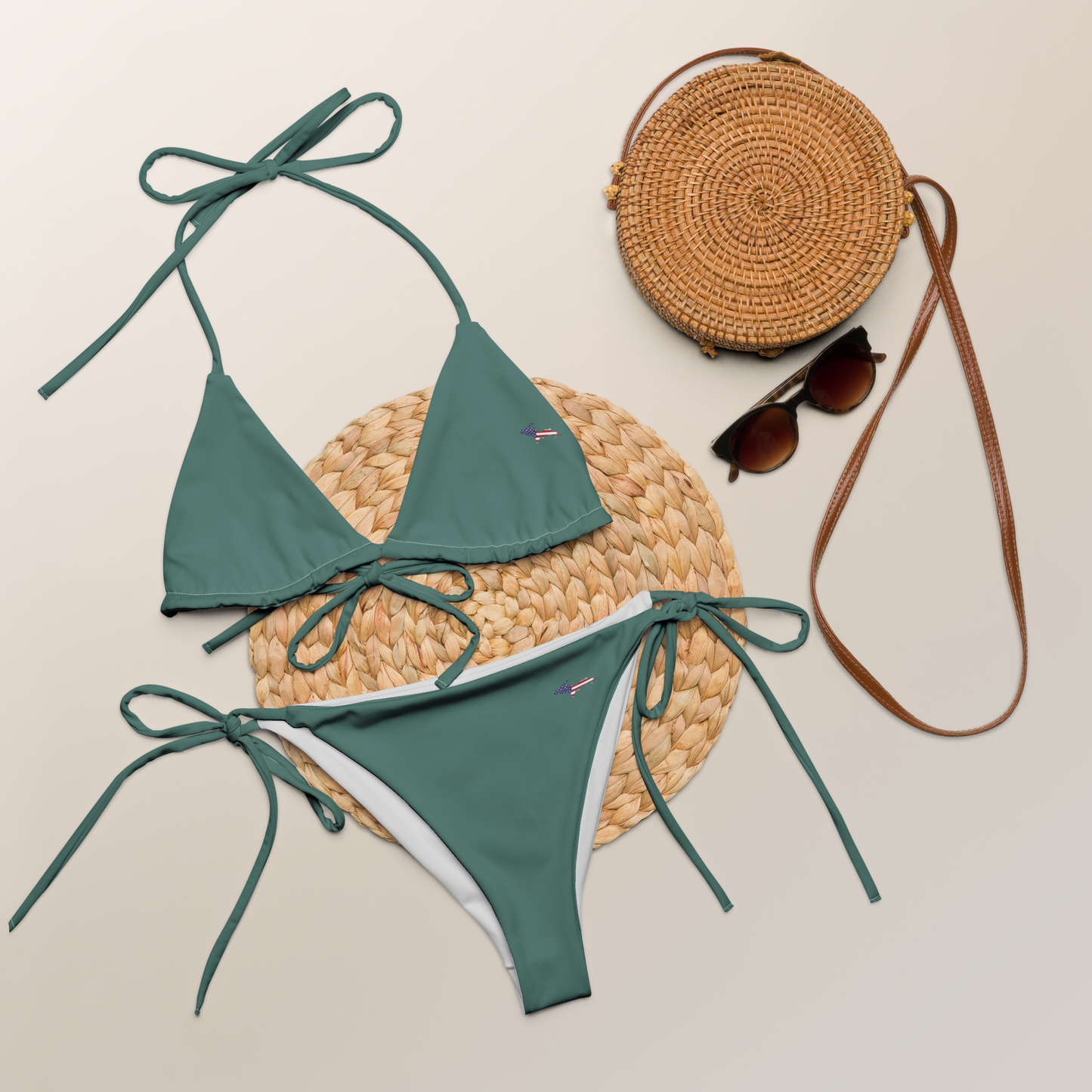 Michigan Upper Peninsula String Bikini (w/ UP USA Flag) | Copper Green